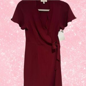 Monteau Red Ruffled Wrap Midi Dress